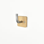 solid oak wall hook with pewter metal bar - side view 