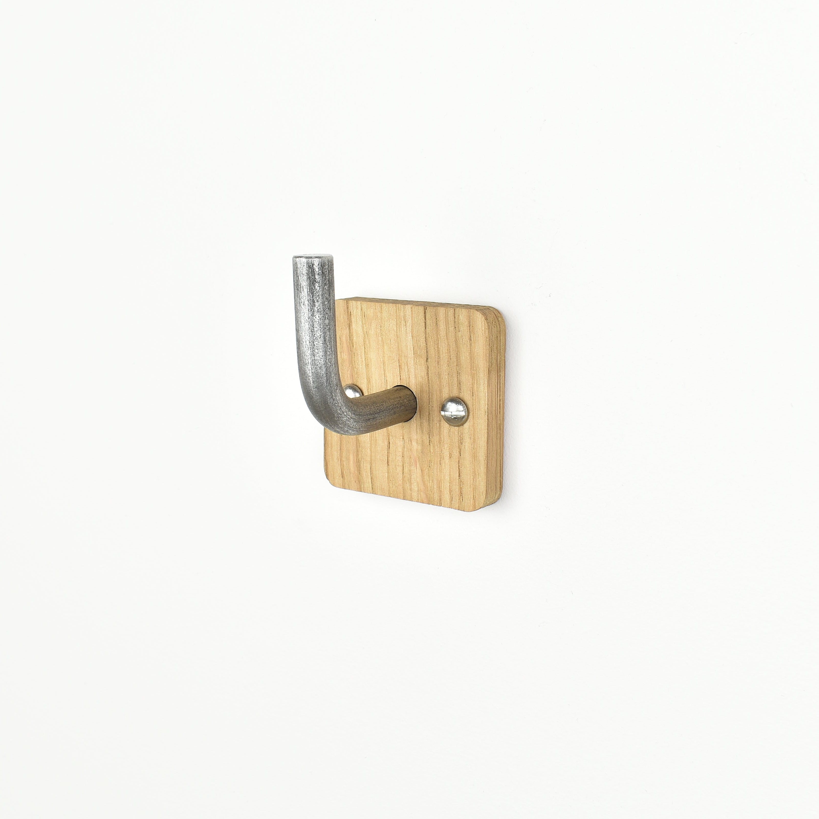 solid oak wall hook with pewter metal bar - side view 