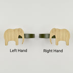 Safari animal curtain tiebacks showing right hand and left hand options - Elephant oak tiebacks for kids