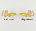 Construction curtain tiebacks showing right hand and left hand options - Tractor oak tiebacks for kids