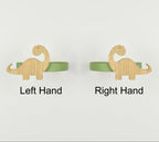 Dinosaur curtain tiebacks showing right hand and left hand options - Brachiosaurus oak tiebacks for kids