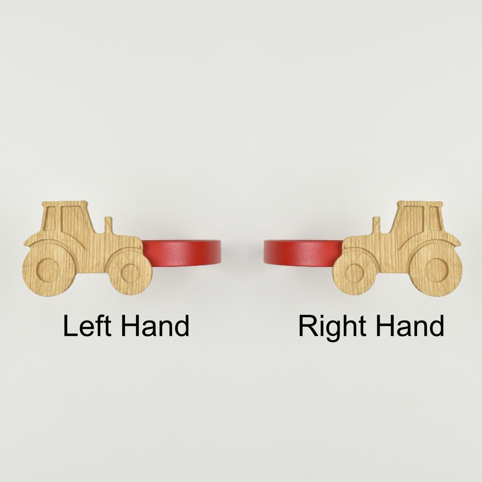 Farm theme curtain tiebacks showing right hand and left hand options - Tractor oak tiebacks for kids