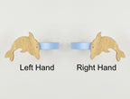 Ocean animal curtain tiebacks showing right hand and left hand options - Dolphin oak tiebacks for kids