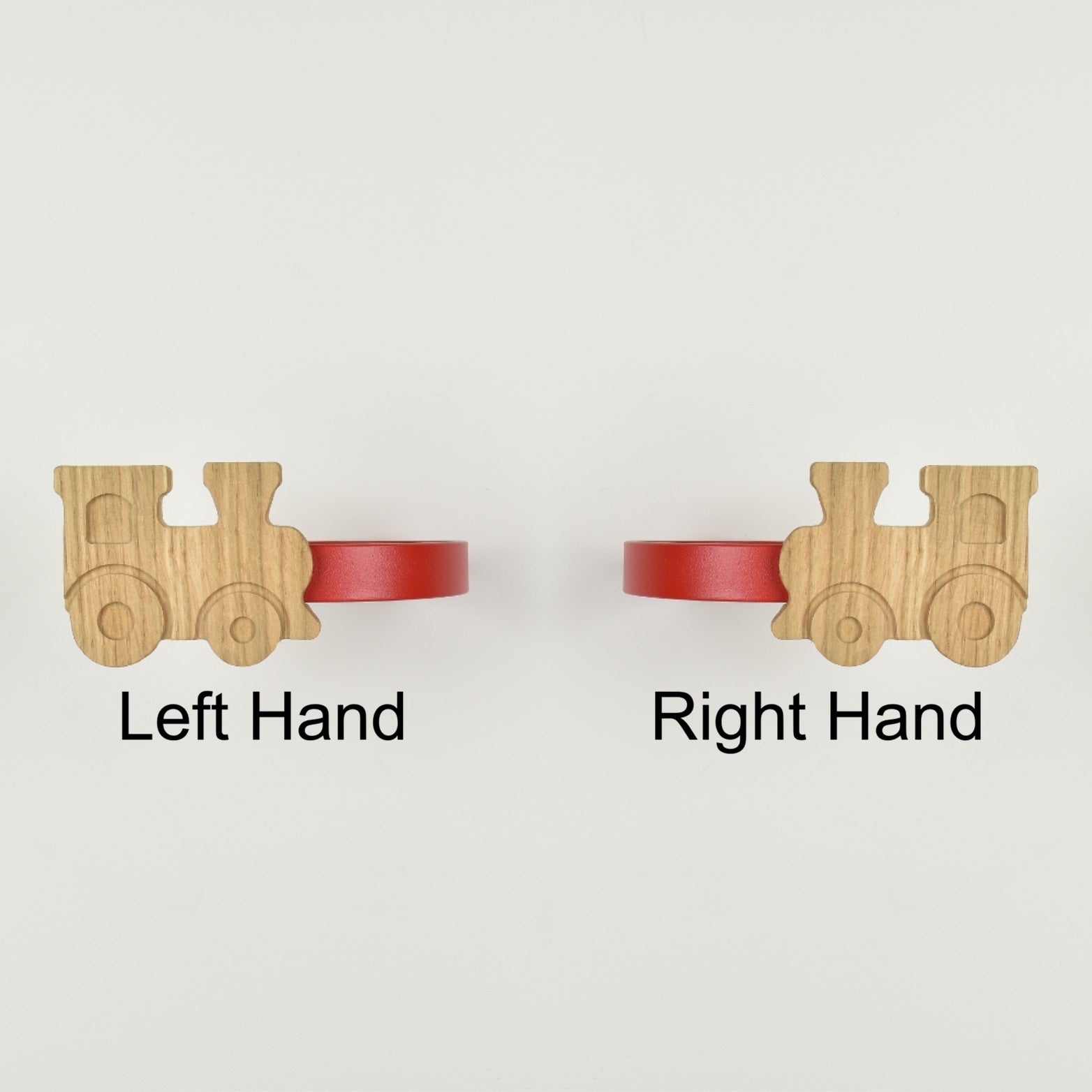 Vehicle curtain tiebacks showing right hand and left hand options - Train oak tiebacks for kids