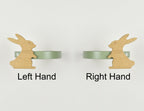 Woodland animal curtain tiebacks showing right hand and left hand options - Rabbit oak tiebacks for kids