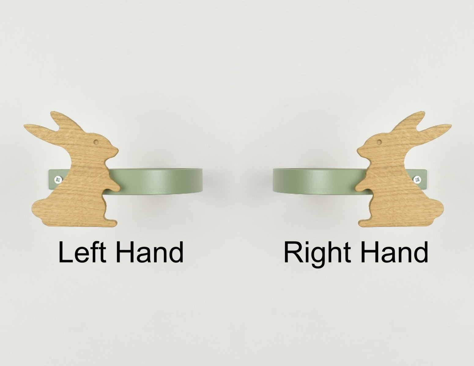 Woodland animal curtain tiebacks showing right hand and left hand options - Rabbit oak tiebacks for kids