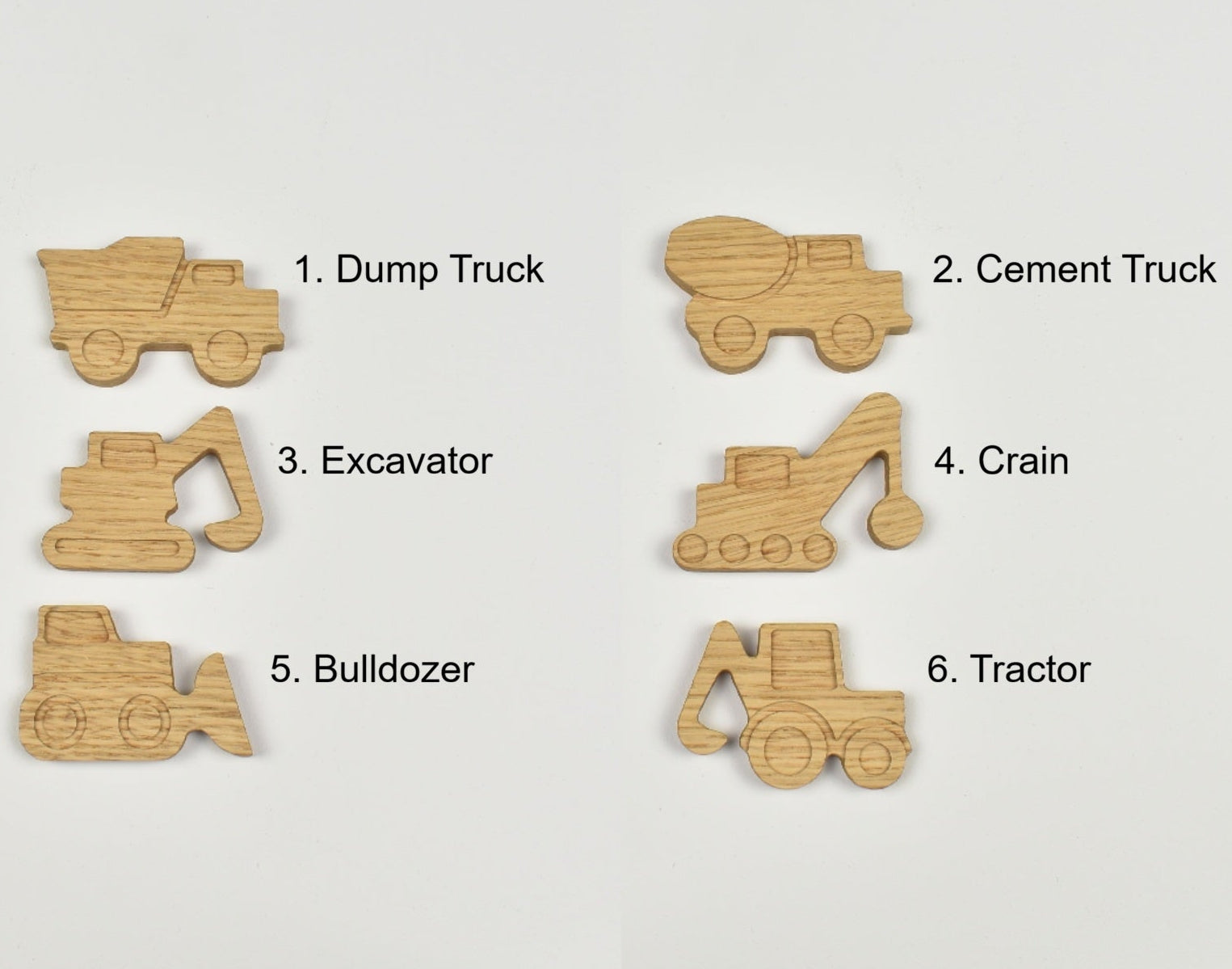 Construction vehicle curtain tiebacks - 6 designs numbered reference guide 