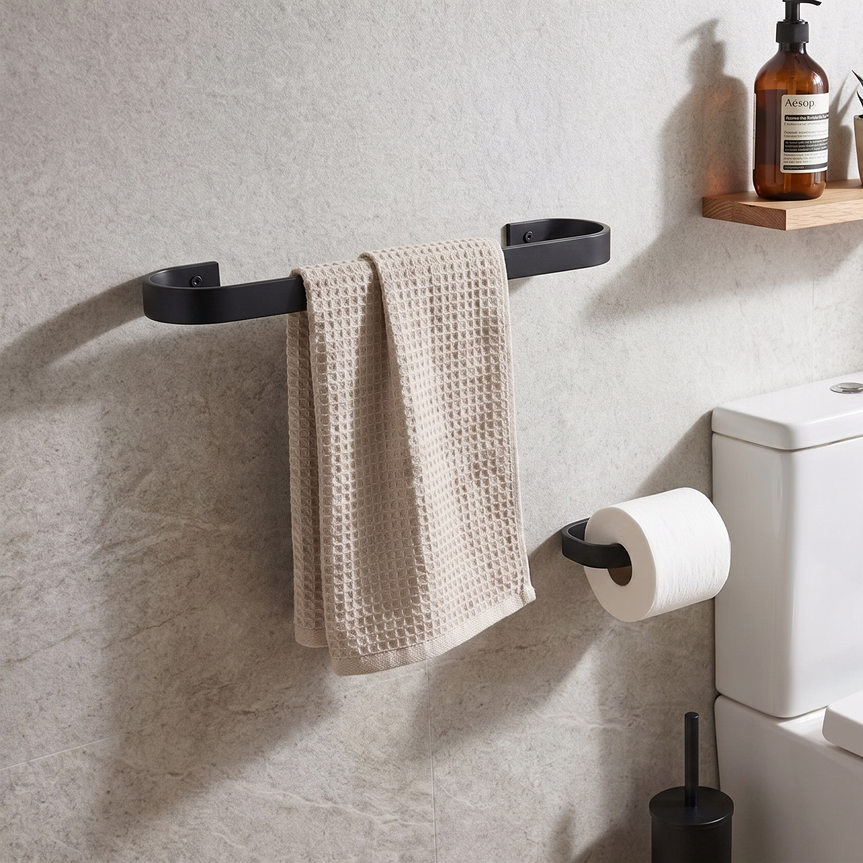 Rounded Black Metal Towel Rail - Modern Wall Mounted Towel Rack