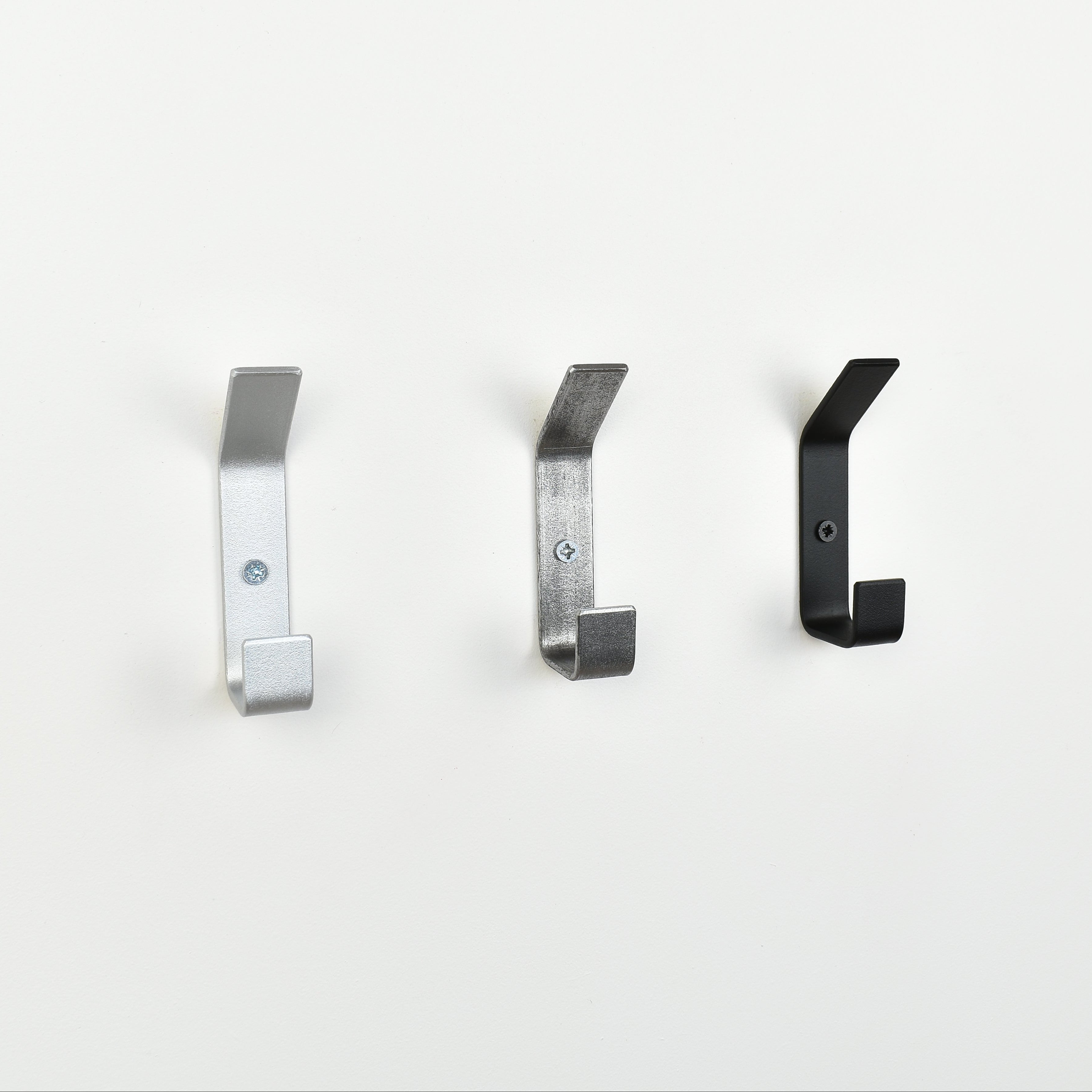 metal double wall hooks - silver, pewter & black colours