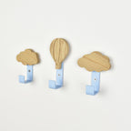 hot air balloon & cloud wall hooks for kids - colourful coat hooks