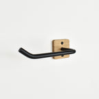 oak & black metal toilet roll holder for bathrooms