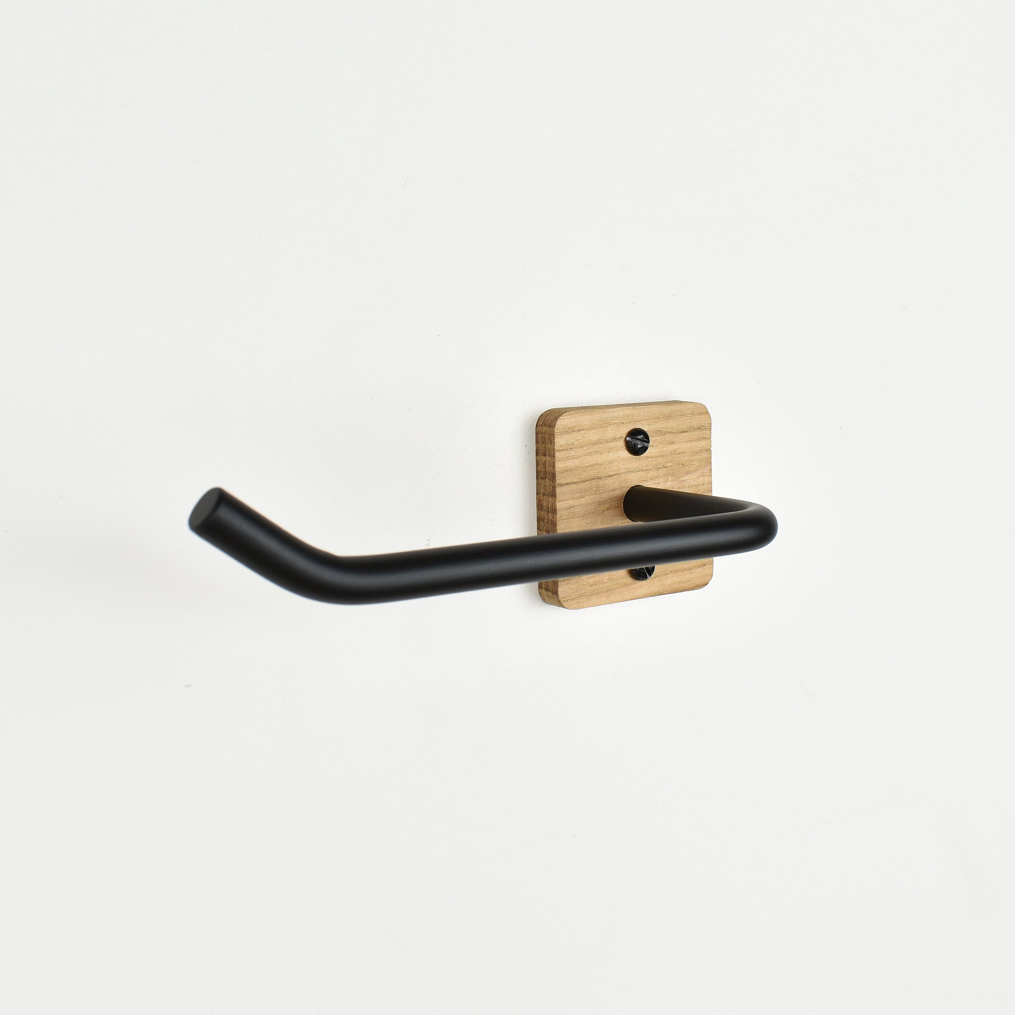 oak & black metal toilet roll holder for bathrooms