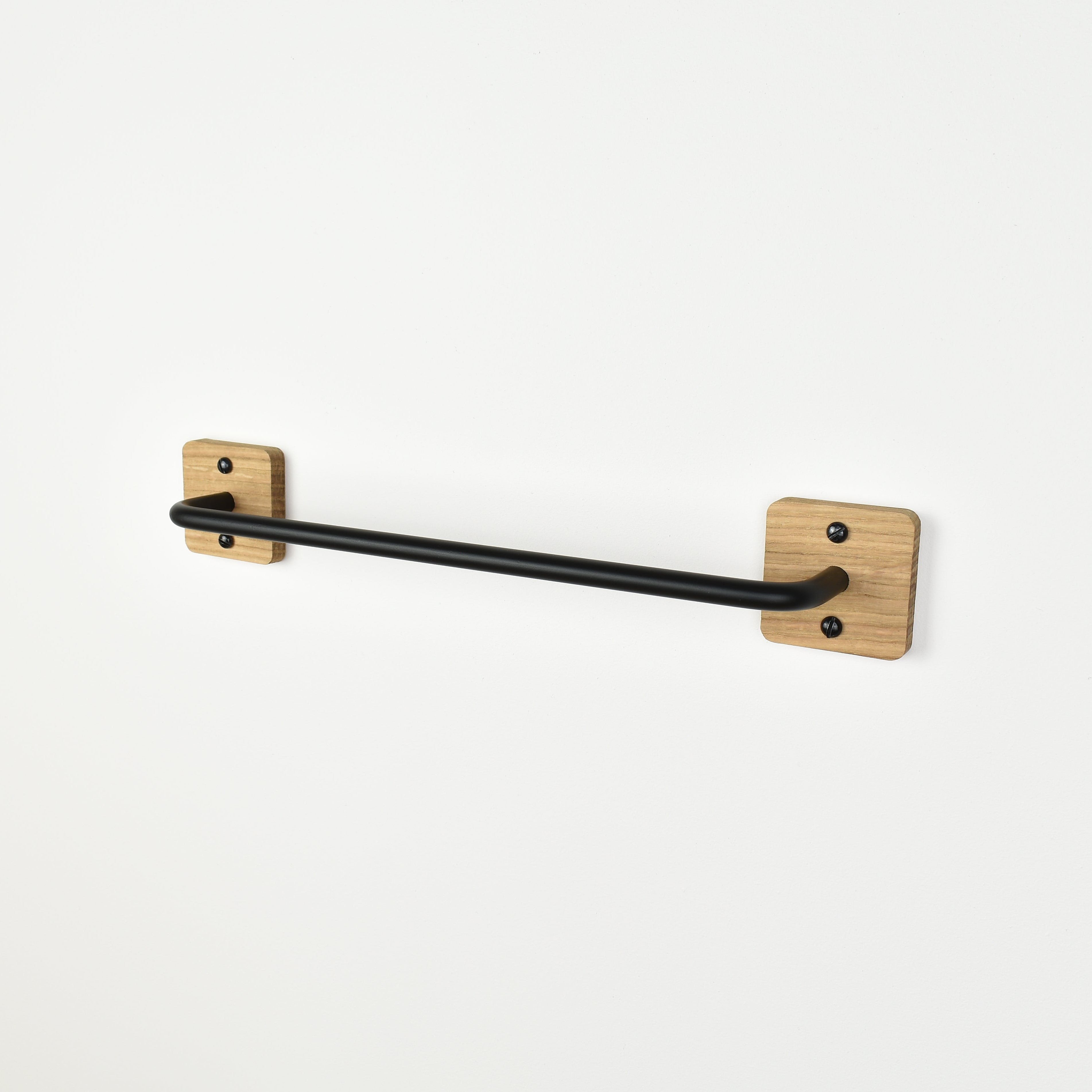 solid oak and black metal towel rail for kitchens and bathrooms
