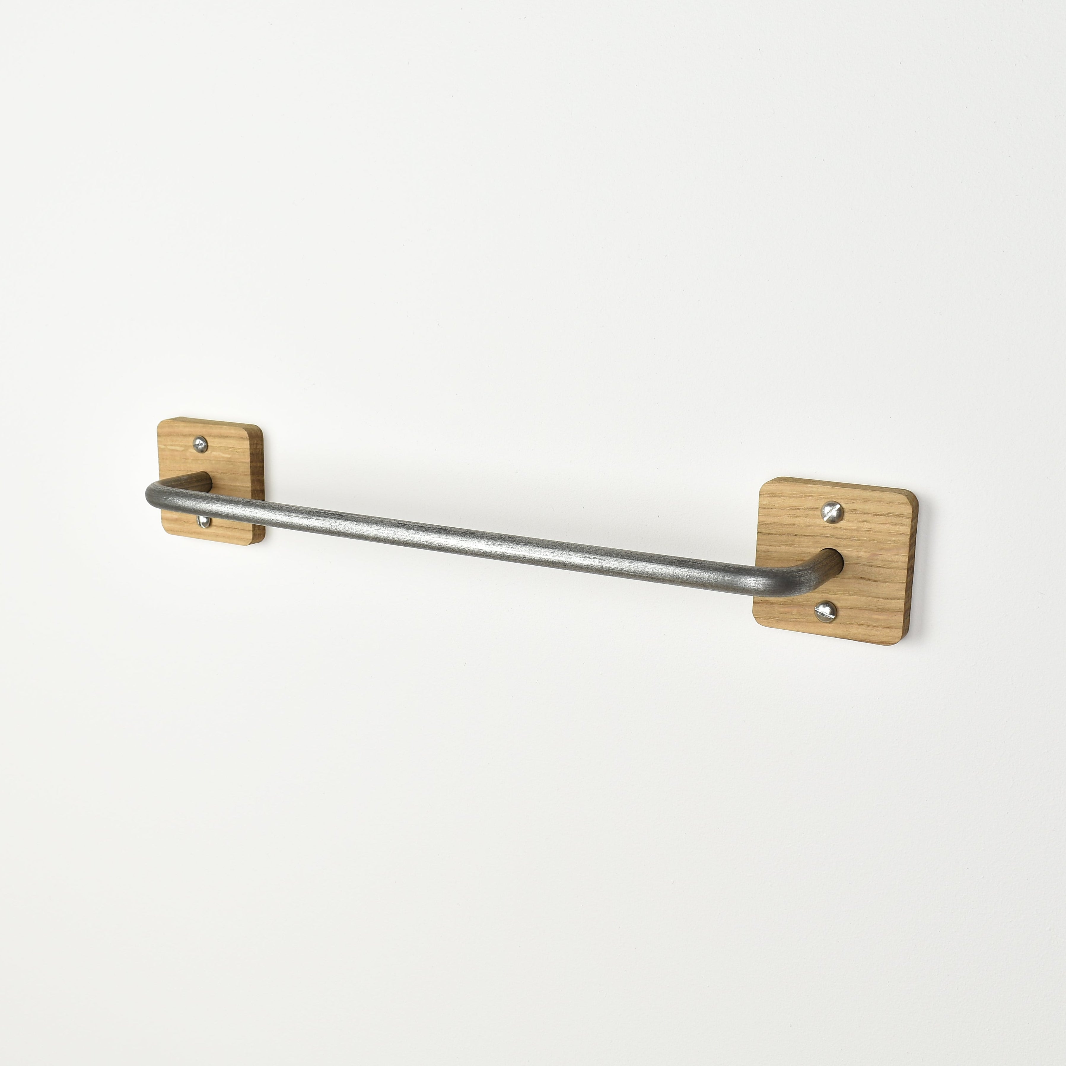 solid oak and pewter metal towel rail for kitchen and bathroom