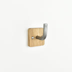solid oak wall hook with pewter metal bar - wall mounted