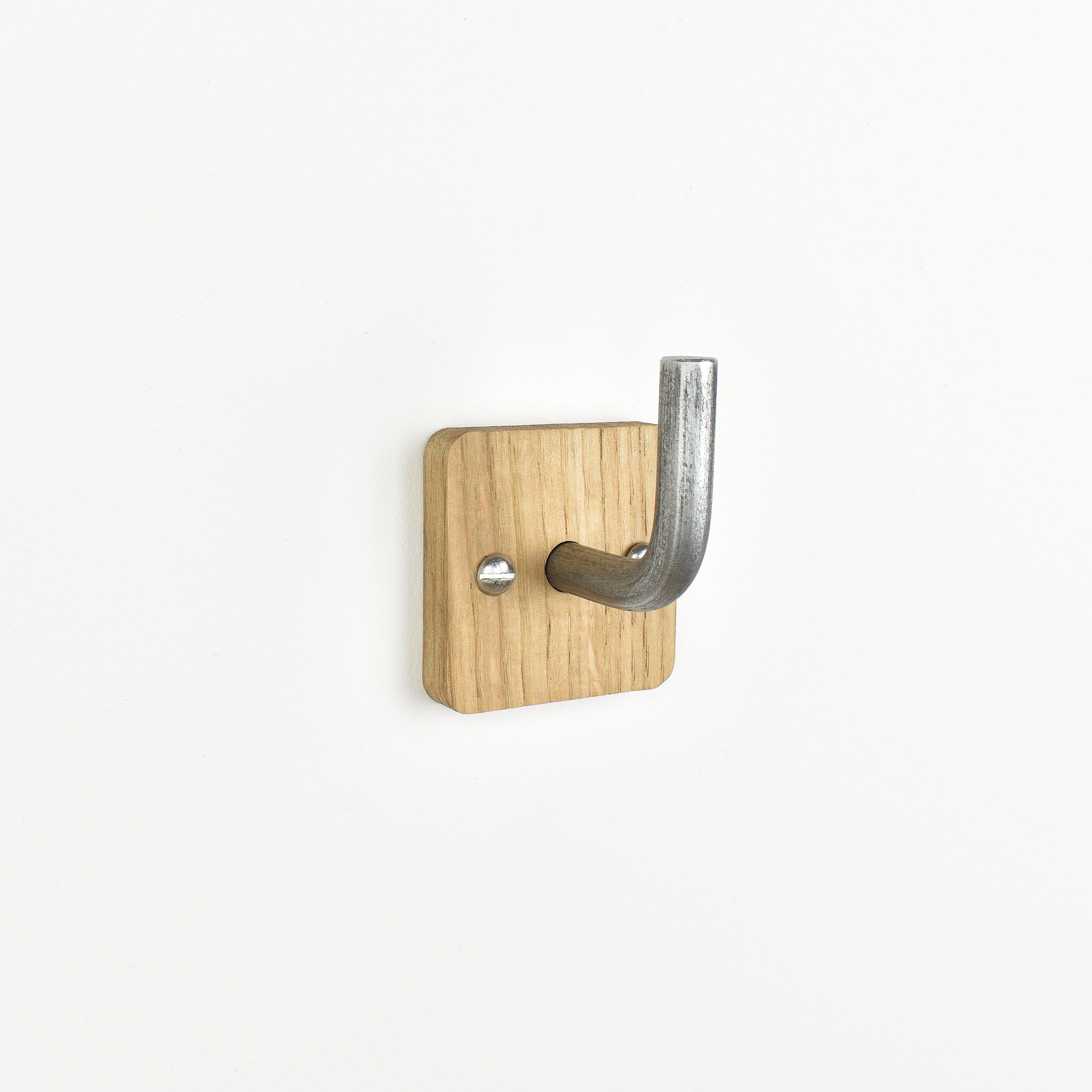 solid oak wall hook with pewter metal bar - wall mounted