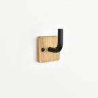 solid oak wall hook with black metal bar - wall mounted