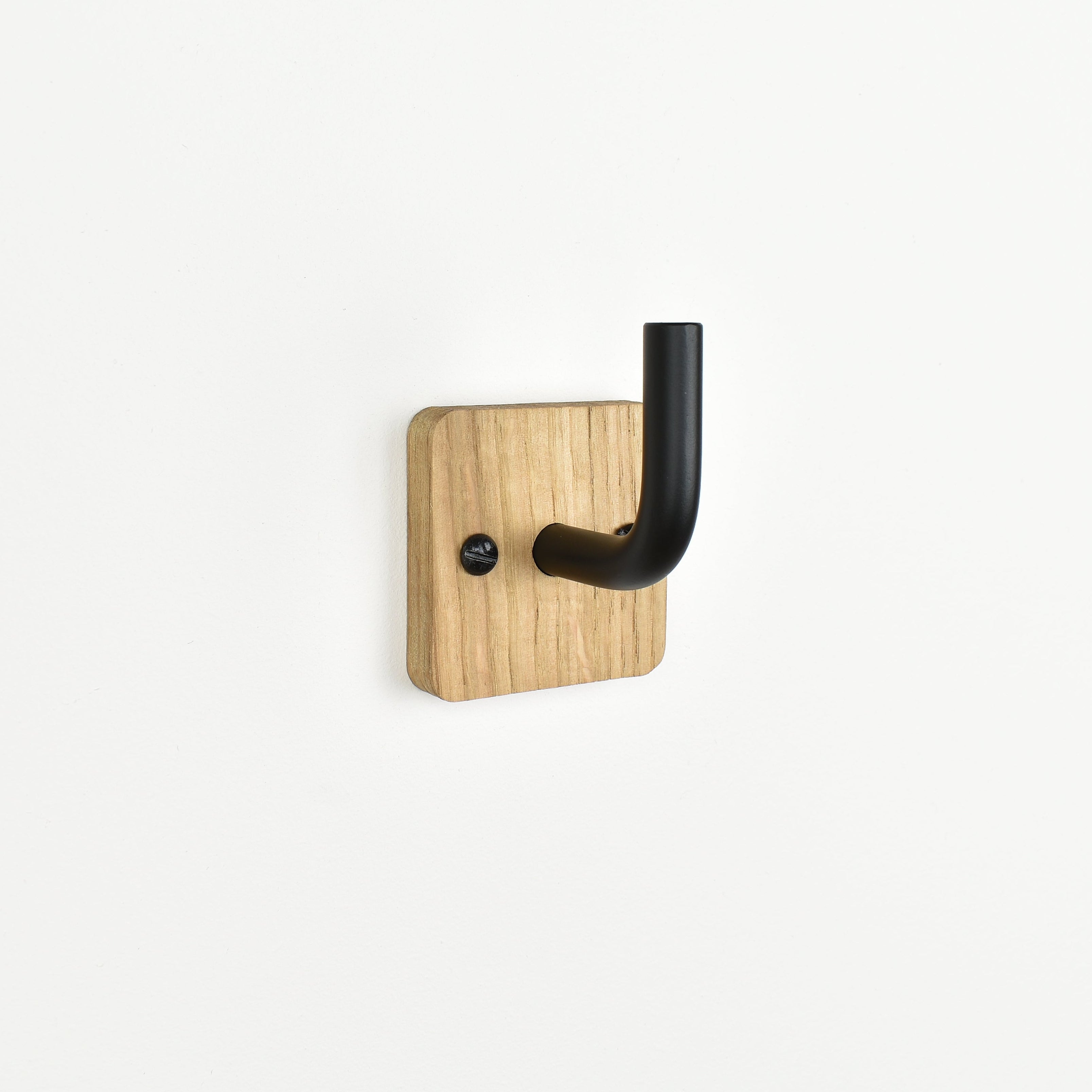 solid oak wall hook with black metal bar - wall mounted