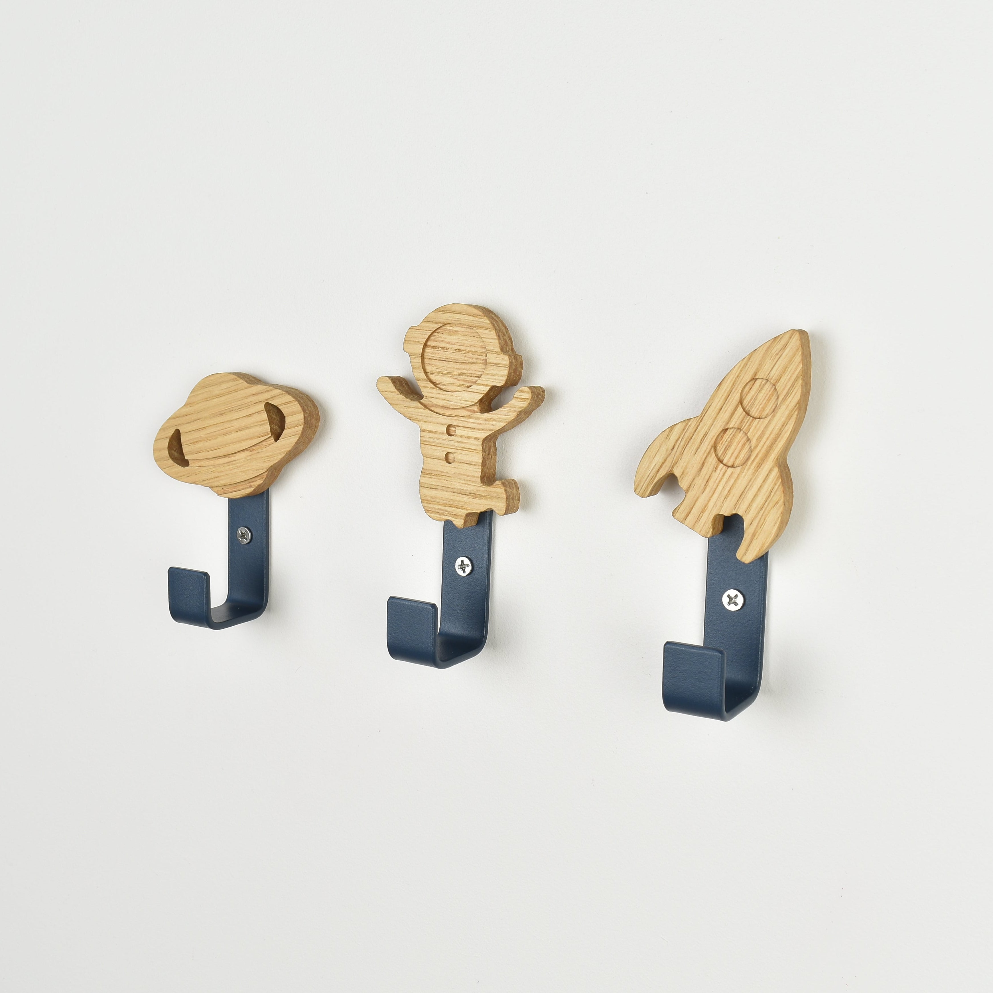 Space theme wall hooks for kids - colourful coat hooks