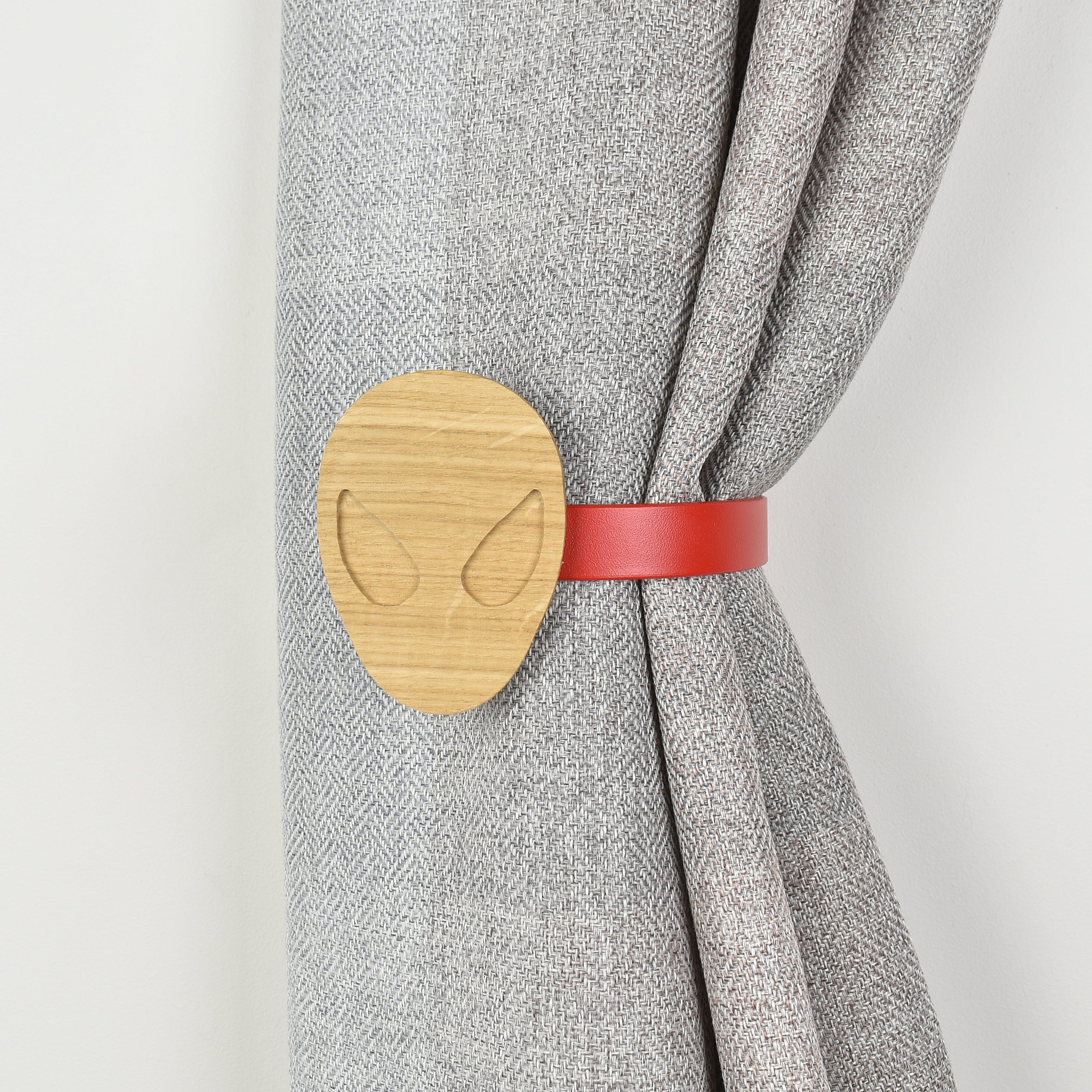 Wooden spiderman shaped curtain tieback