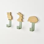 Woodland animal wall hooks for kids - colourful coat hooks 