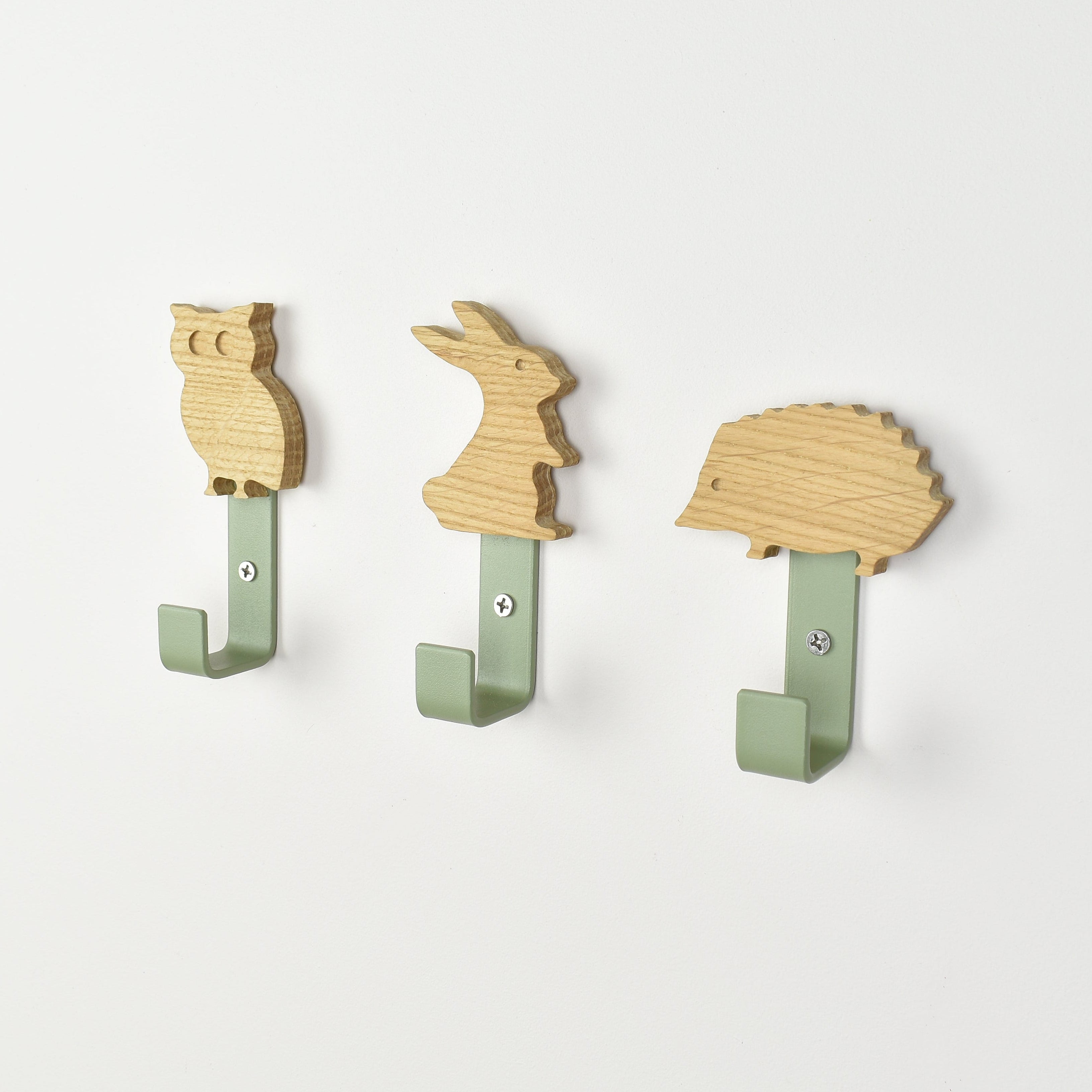 Woodland animal wall hooks for kids - colourful coat hooks 